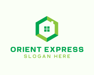 Green Hexagon Home logo design