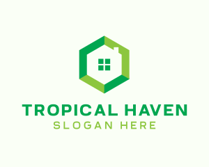 Green Hexagon Home logo design