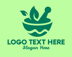 Medicine - Leaf Mortar & Pestle logo design