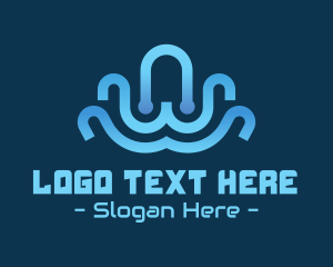 It - Circuit Blue Octopus Tech logo design