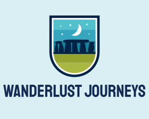 Travelling - Blue Stonehenge Shield logo design