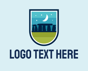 Travel Vlogger - Blue Stonehenge Shield logo design