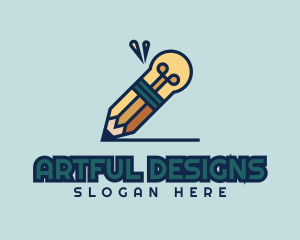 Creative Pencil Light Bulb logo design