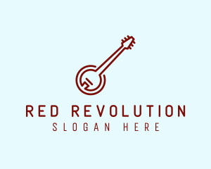 Minimalist Red Banjo logo design