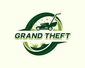 Grass Cutting Lawn Mower Logo