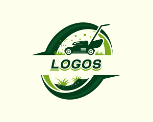 Grass Cutting Lawn Mower Logo