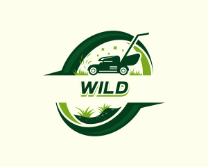 Grass Cutting Lawn Mower Logo