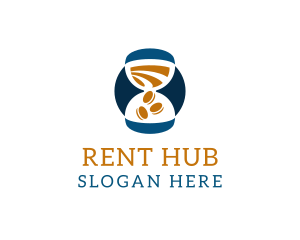 Rent - Hourglass Time Money Coin logo design