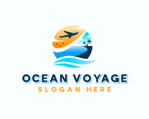 Airplane Travel Beach Wave logo design