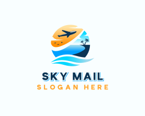 Airplane Travel Beach Wave logo design