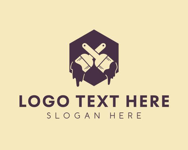 Carpentry - Brush Paint Hexagon logo design