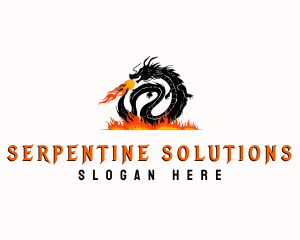 Serpentine - Mythical Fire Dragon logo design