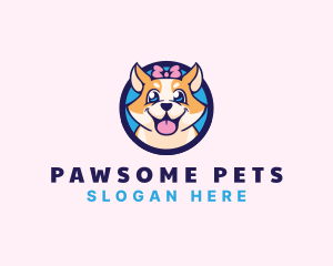 Pet Dog Ribbon Grooming logo design