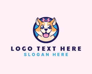 Pet Dog Ribbon Grooming Logo
