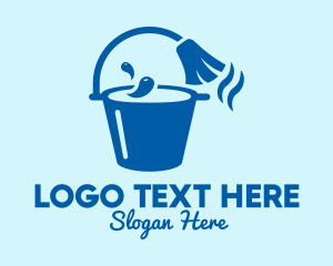 Mopping - Blue Mop Bucket logo design