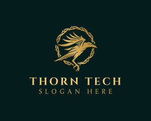 Elegant Raven Crow Thorns logo design