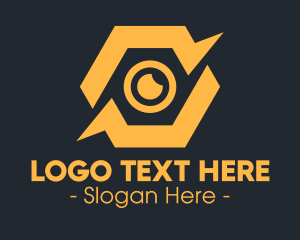 Lens - Yellow Hexagon Surveillance logo design