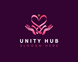 Ribbon Heart Hands logo design