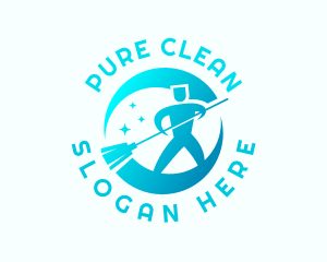 Janitor Maintenance Cleaning Broom logo design