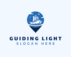 Location Pin Travel Ship logo design