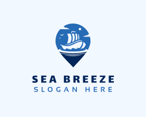 Location Pin Travel Ship logo design