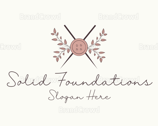 Rustic Button Needles Sewing Logo