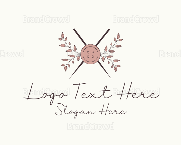 Rustic Button Needles Sewing Logo