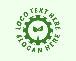 Engine - Green Plant Cog logo design
