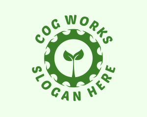 Green Plant Cog logo design