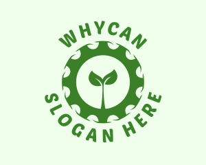 Wheel - Green Plant Cog logo design