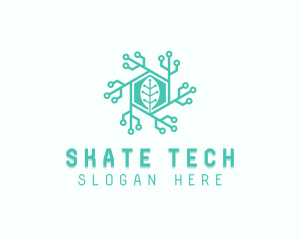 Hexagon Tech Leaf logo design