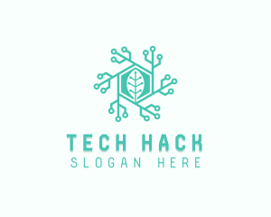 Hexagon Tech Leaf logo design