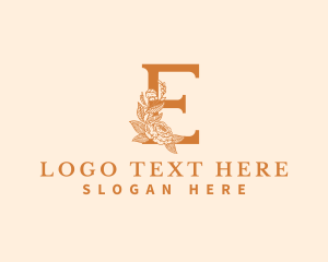 Wreath - Organic Floral Flower Letter E logo design