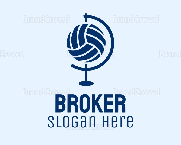 Blue Volleyball Globe Logo