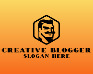 Blogger - Hipster Mustache Man logo design