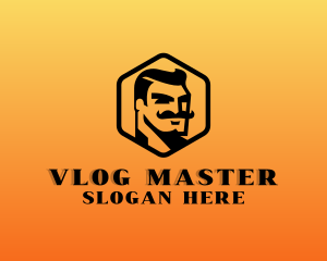 Vlogger - Hipster Mustache Man logo design