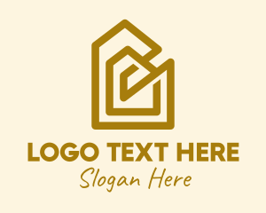 Contractor - Gold House Monoline logo design