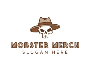 Gangster - Fedora Skull Hat logo design