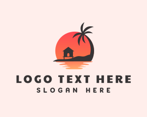 Lodging - Beach Hut Palm Tree logo design