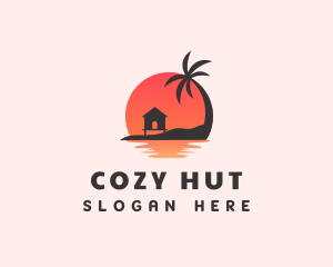 Hut - Beach Hut Palm Tree logo design