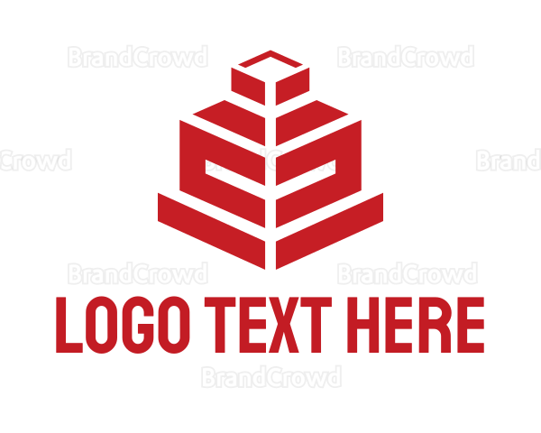 Red Isometric Structure Logo
