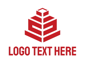 Architectural - Red Isometric Structure logo design