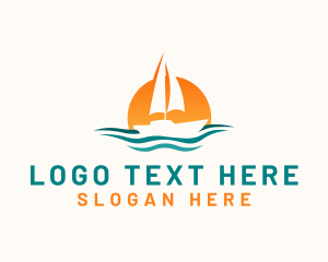 Ship - Boat Ocean Sunset logo design