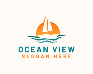 Boat Ocean Sunset logo design