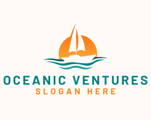 Boat Ocean Sunset logo design