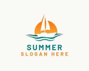 Boat Ocean Sunset logo design