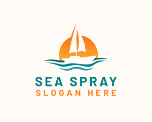 Boat Ocean Sunset logo design