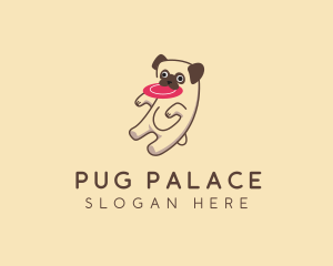 Pug - Pet Pug Frisbee Toy logo design