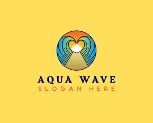 Heart Beach Wave Vacation logo design