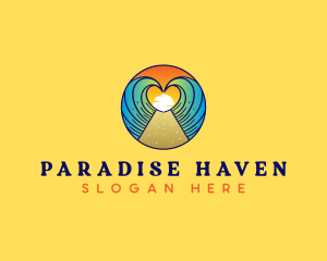 Heart Beach Wave Vacation logo design